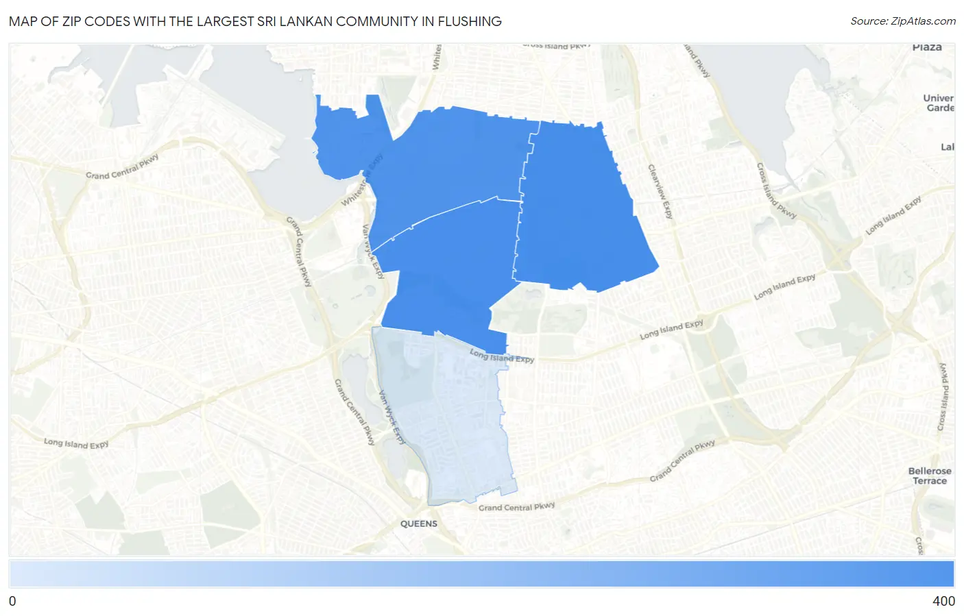 Zip Codes with the Largest Sri Lankan Community in Flushing Map