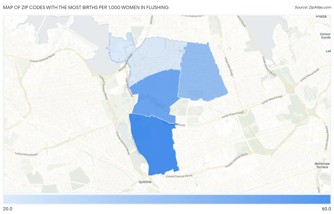 Zip Codes with the Most Births per 1,000 Women in Flushing Map