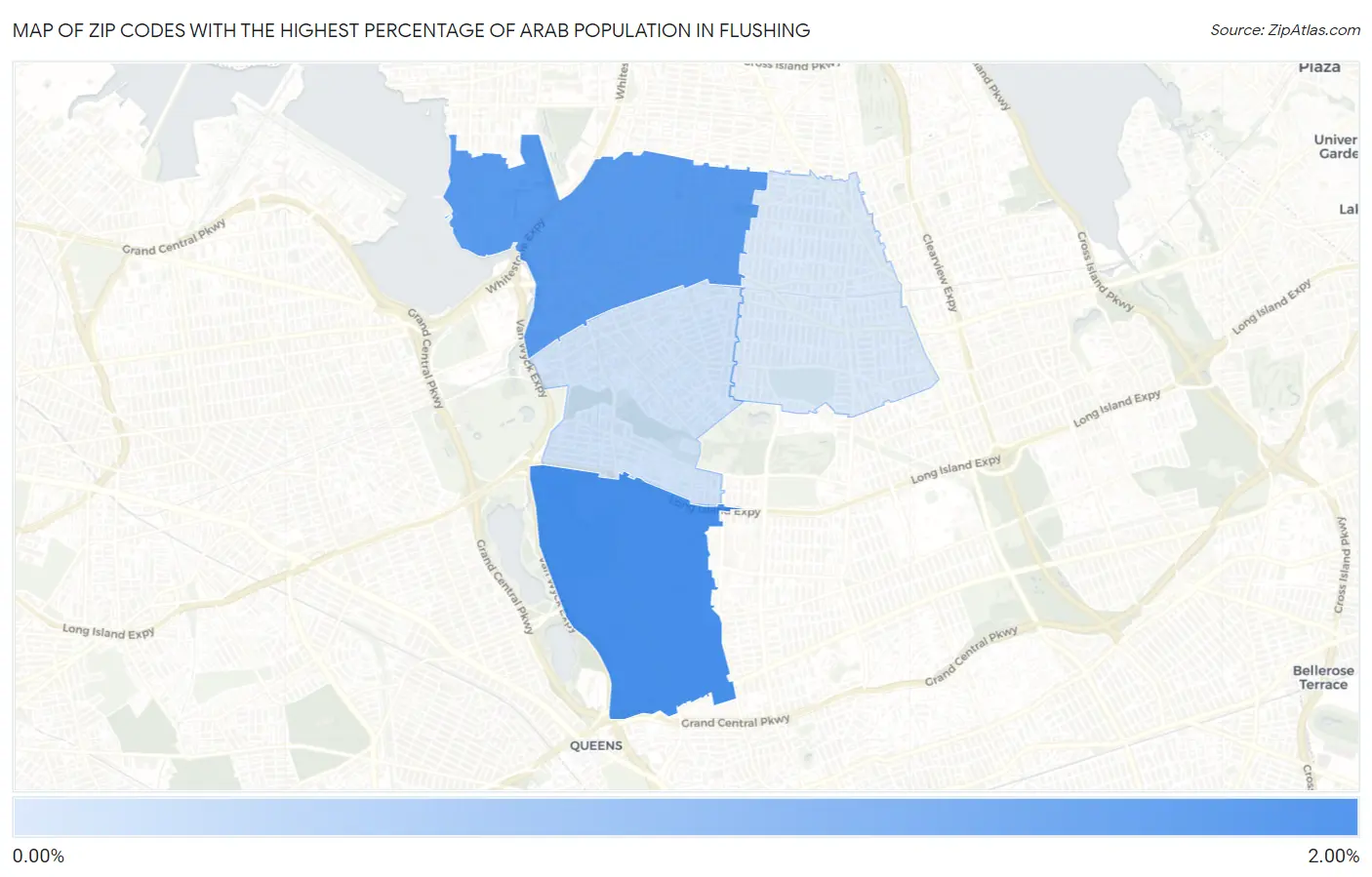 Zip Codes with the Highest Percentage of Arab Population in Flushing Map