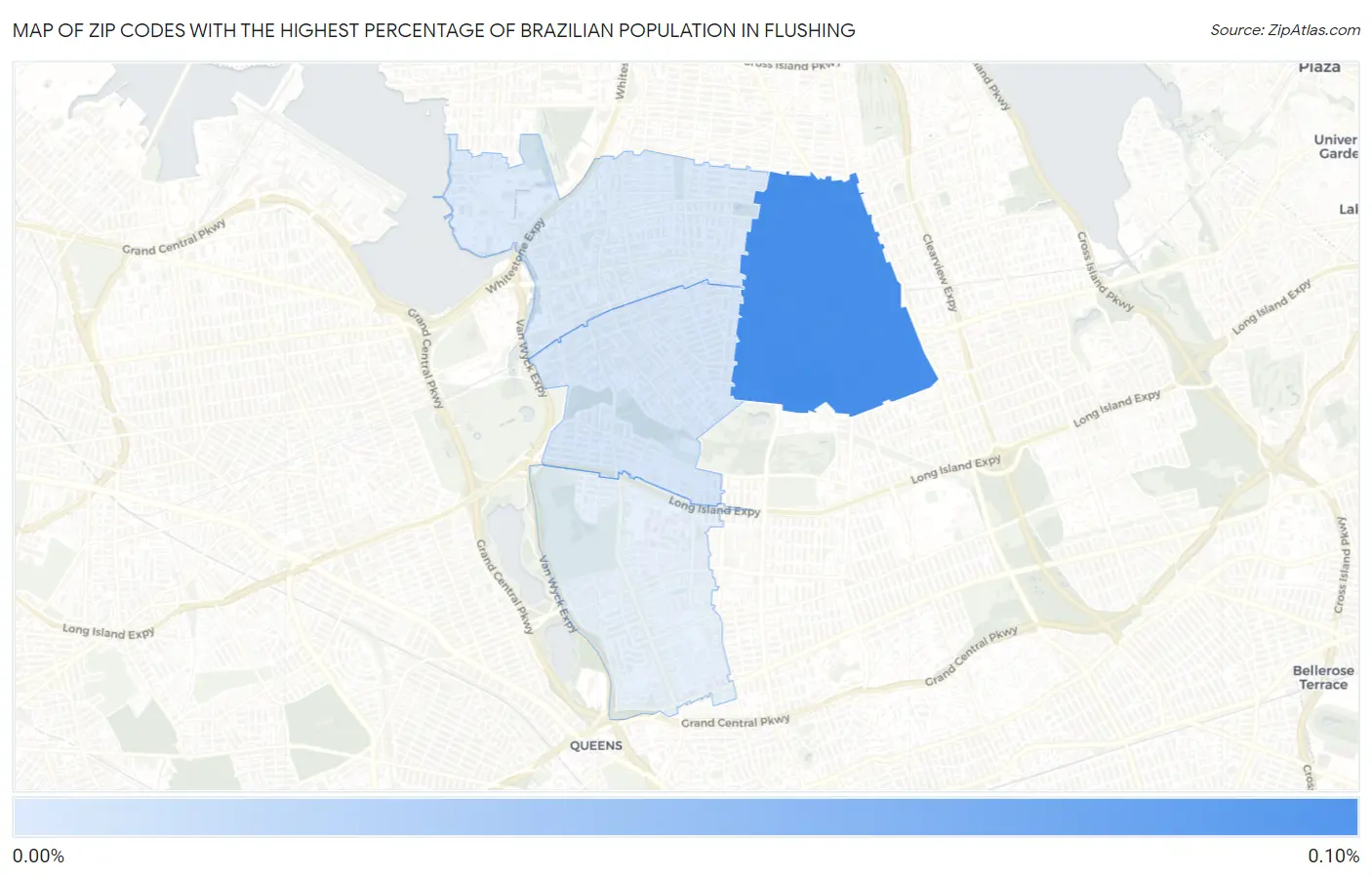 Zip Codes with the Highest Percentage of Brazilian Population in Flushing Map