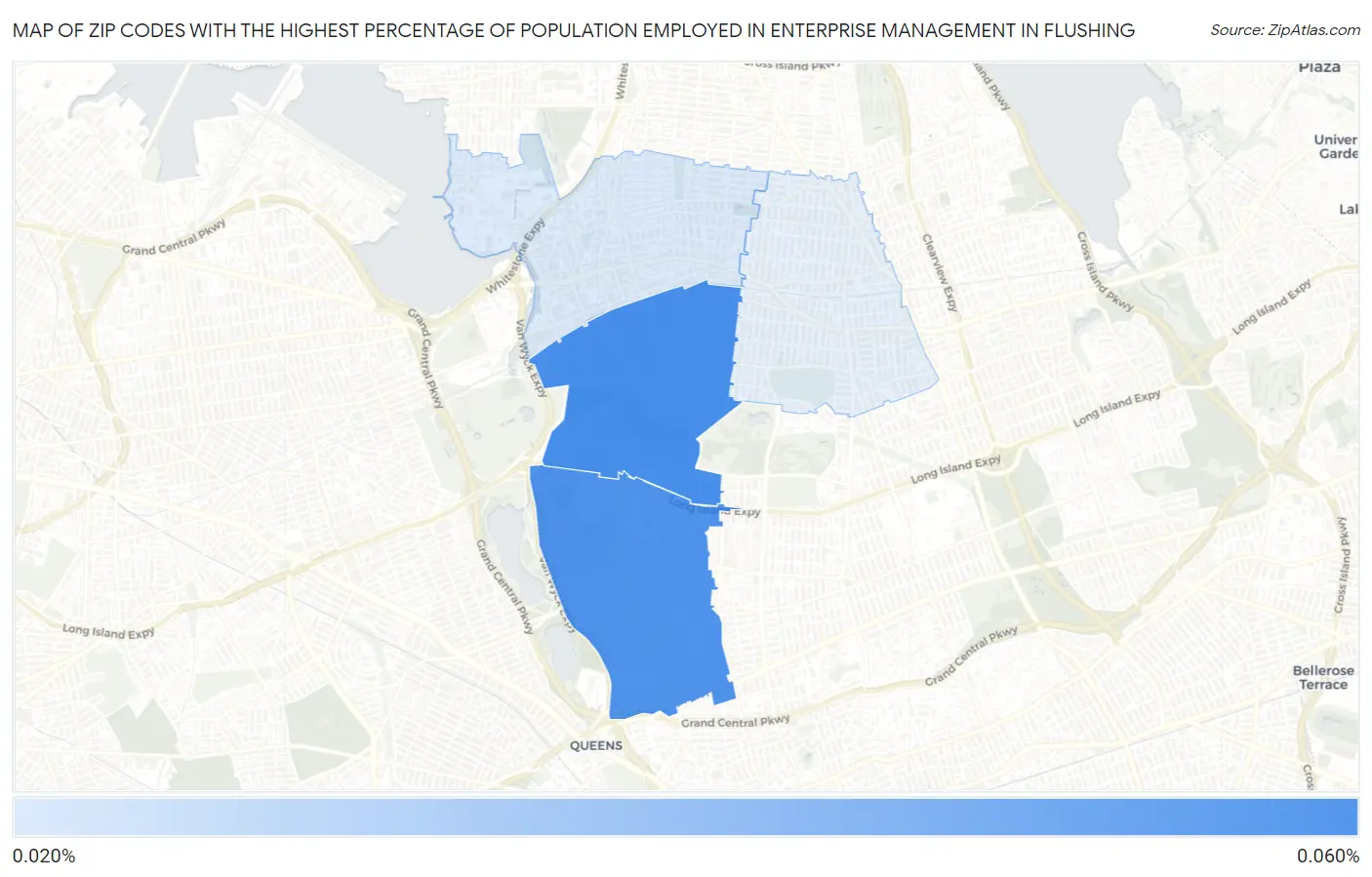 Zip Codes with the Highest Percentage of Population Employed in Enterprise Management in Flushing Map