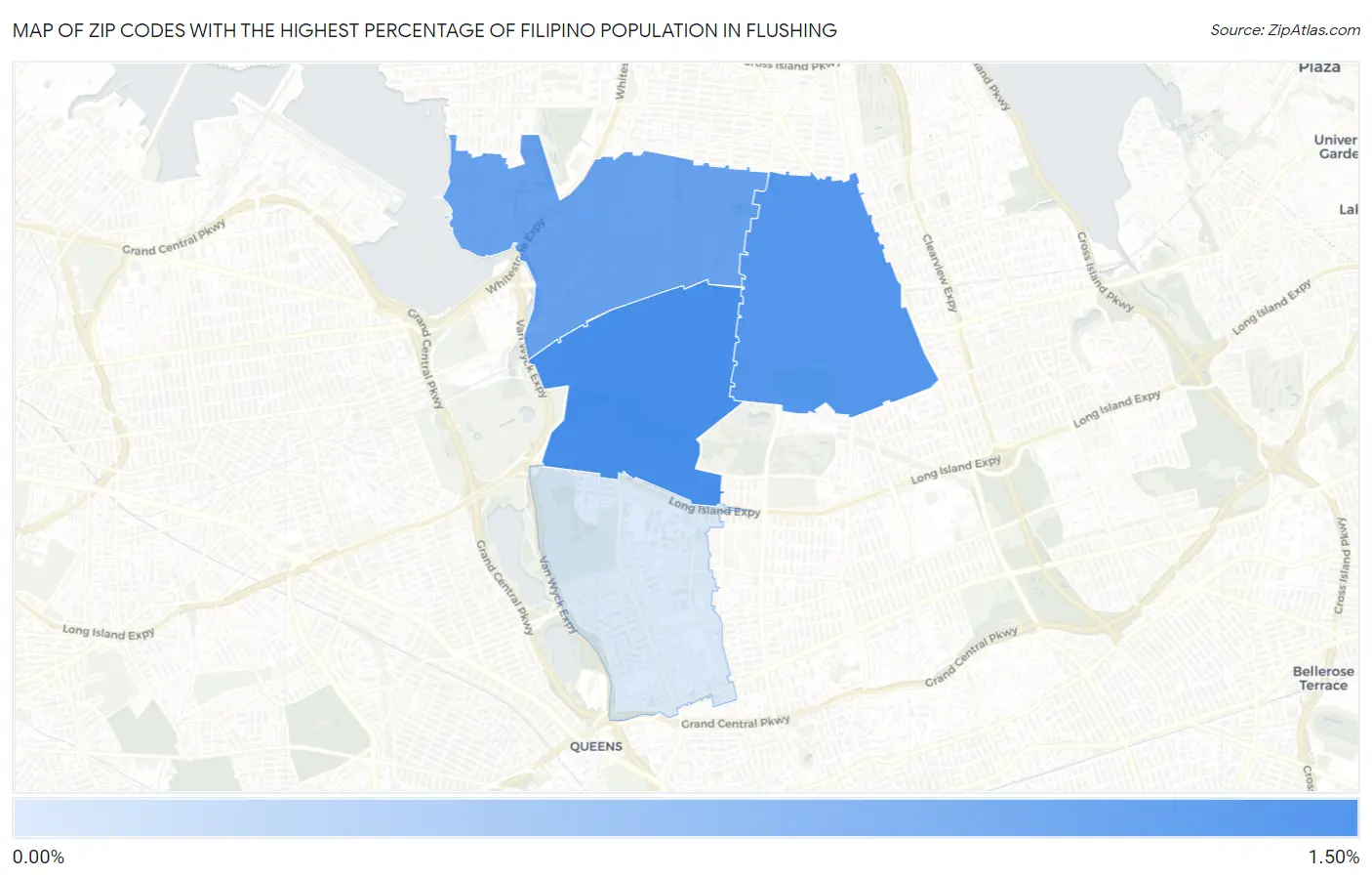 Zip Codes with the Highest Percentage of Filipino Population in Flushing Map
