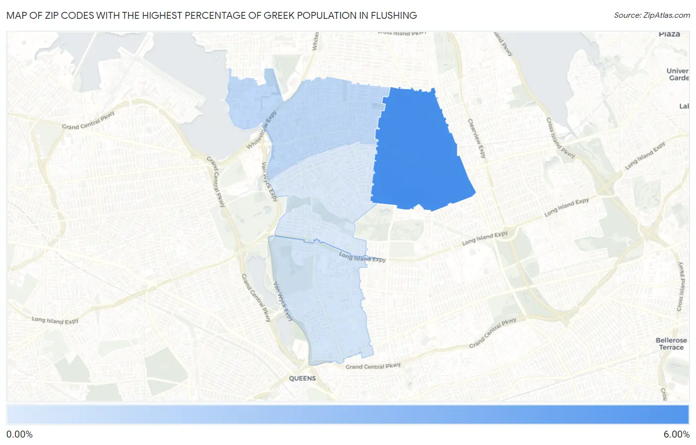 Zip Codes with the Highest Percentage of Greek Population in Flushing Map
