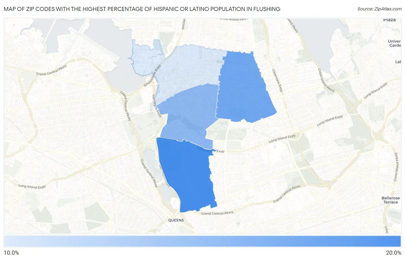 Zip Codes with the Highest Percentage of Hispanic or Latino Population in Flushing Map