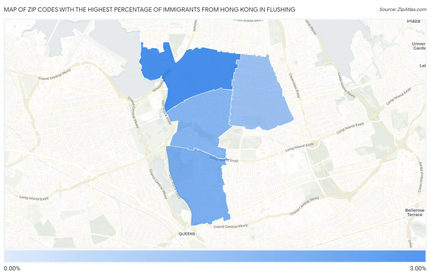 Zip Codes with the Highest Percentage of Immigrants from Hong Kong in Flushing Map