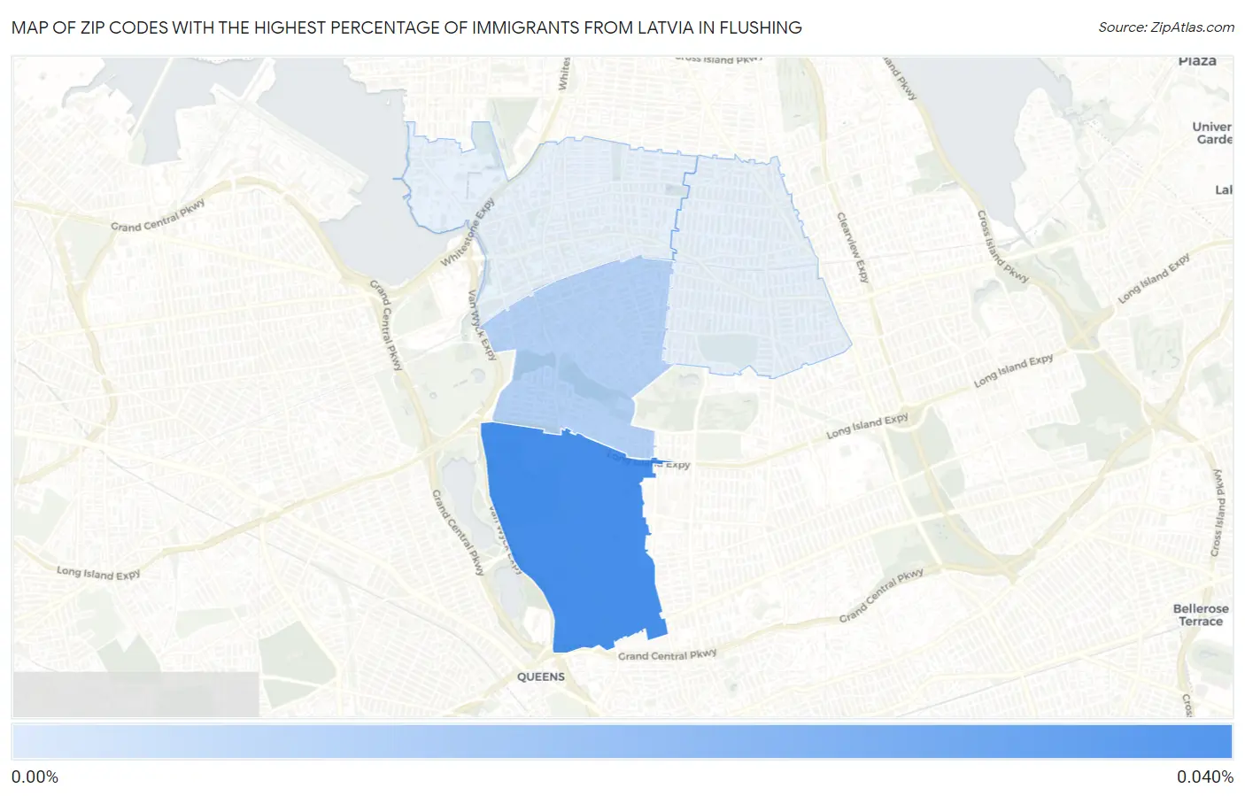 Zip Codes with the Highest Percentage of Immigrants from Latvia in Flushing Map