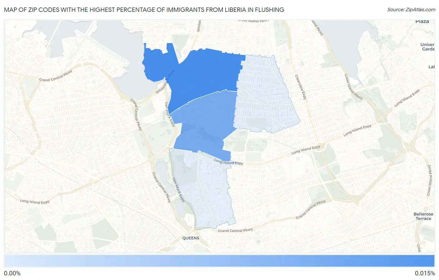 Zip Codes with the Highest Percentage of Immigrants from Liberia in Flushing Map