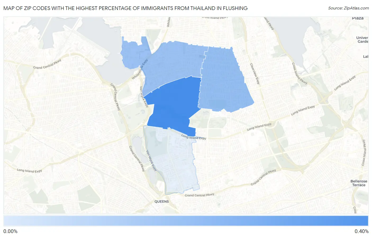 Zip Codes with the Highest Percentage of Immigrants from Thailand in Flushing Map