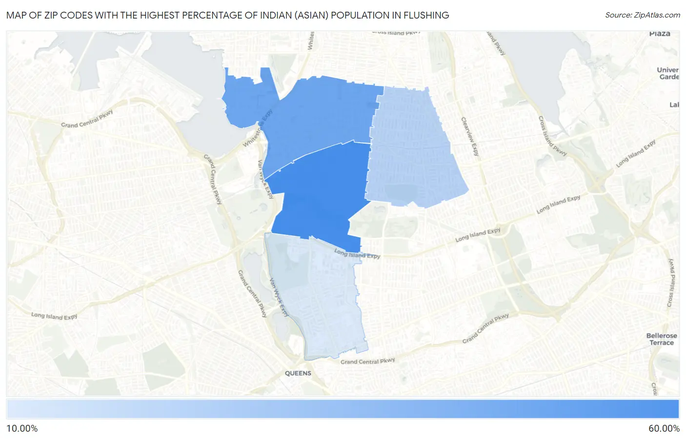 Zip Codes with the Highest Percentage of Indian (Asian) Population in Flushing Map