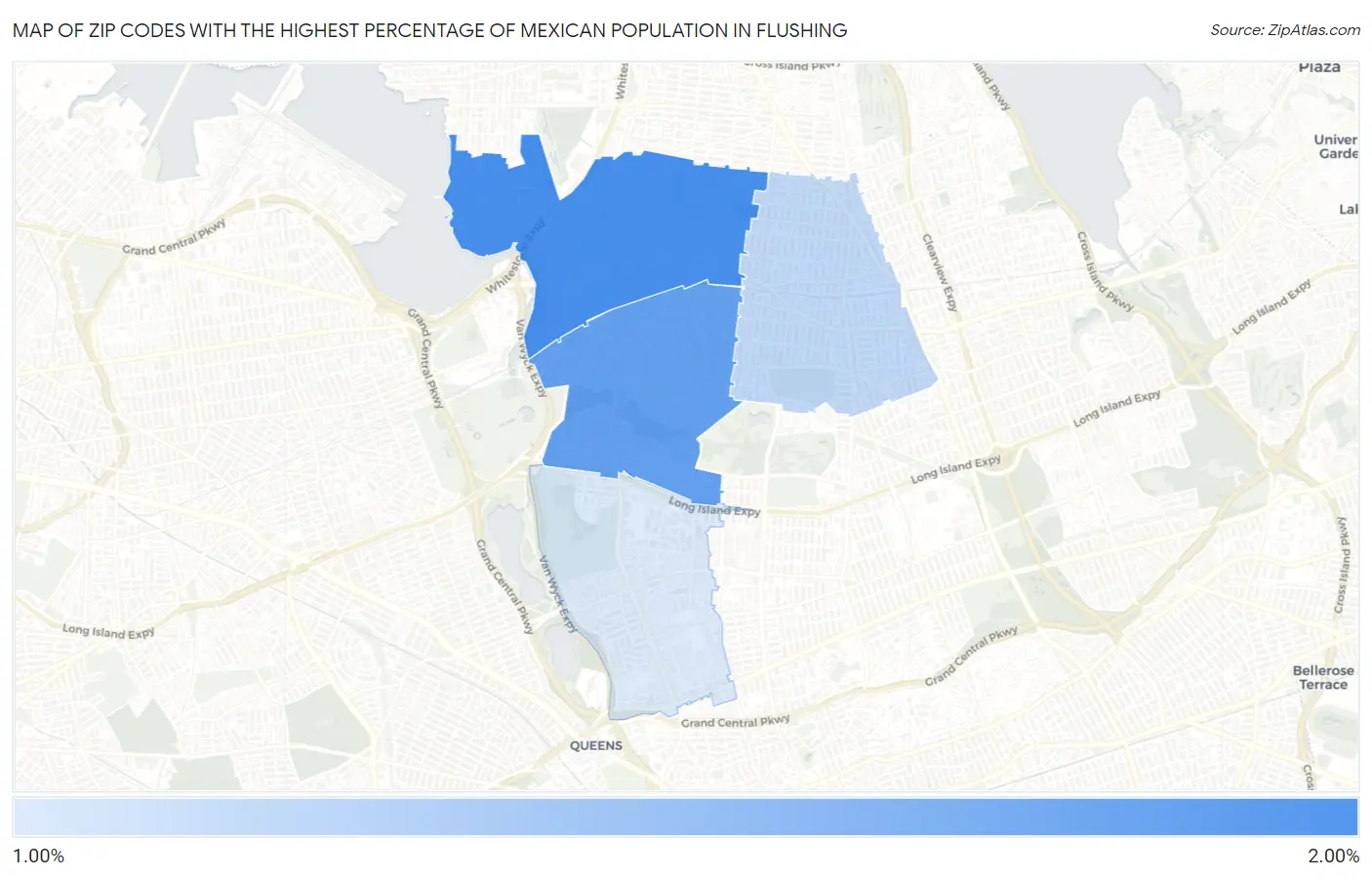 Zip Codes with the Highest Percentage of Mexican Population in Flushing Map