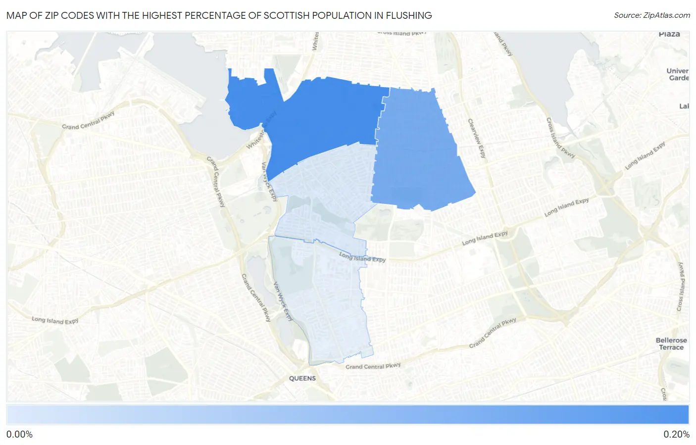 Zip Codes with the Highest Percentage of Scottish Population in Flushing Map