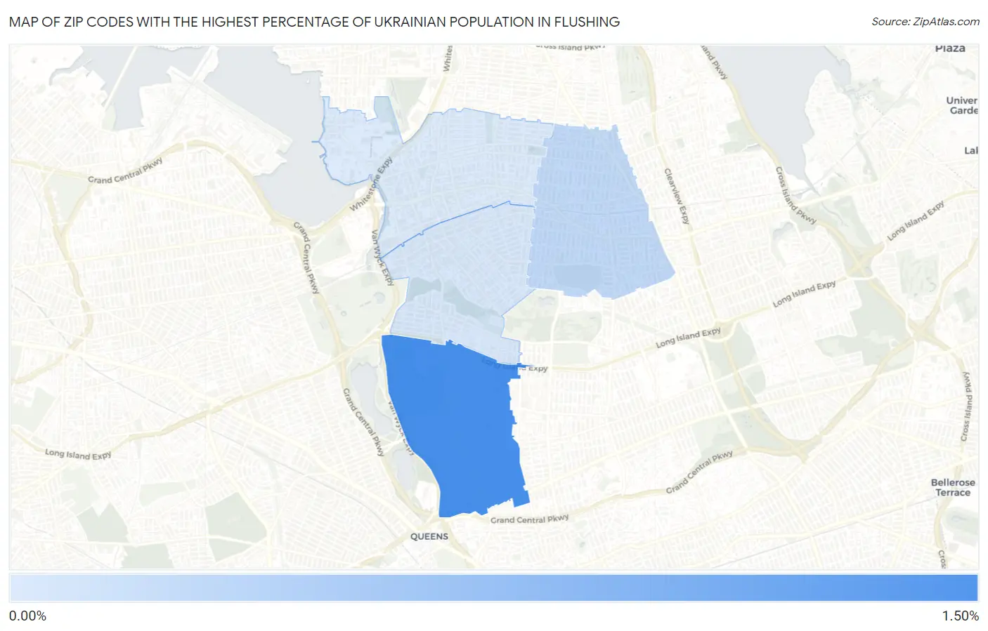 Zip Codes with the Highest Percentage of Ukrainian Population in Flushing Map