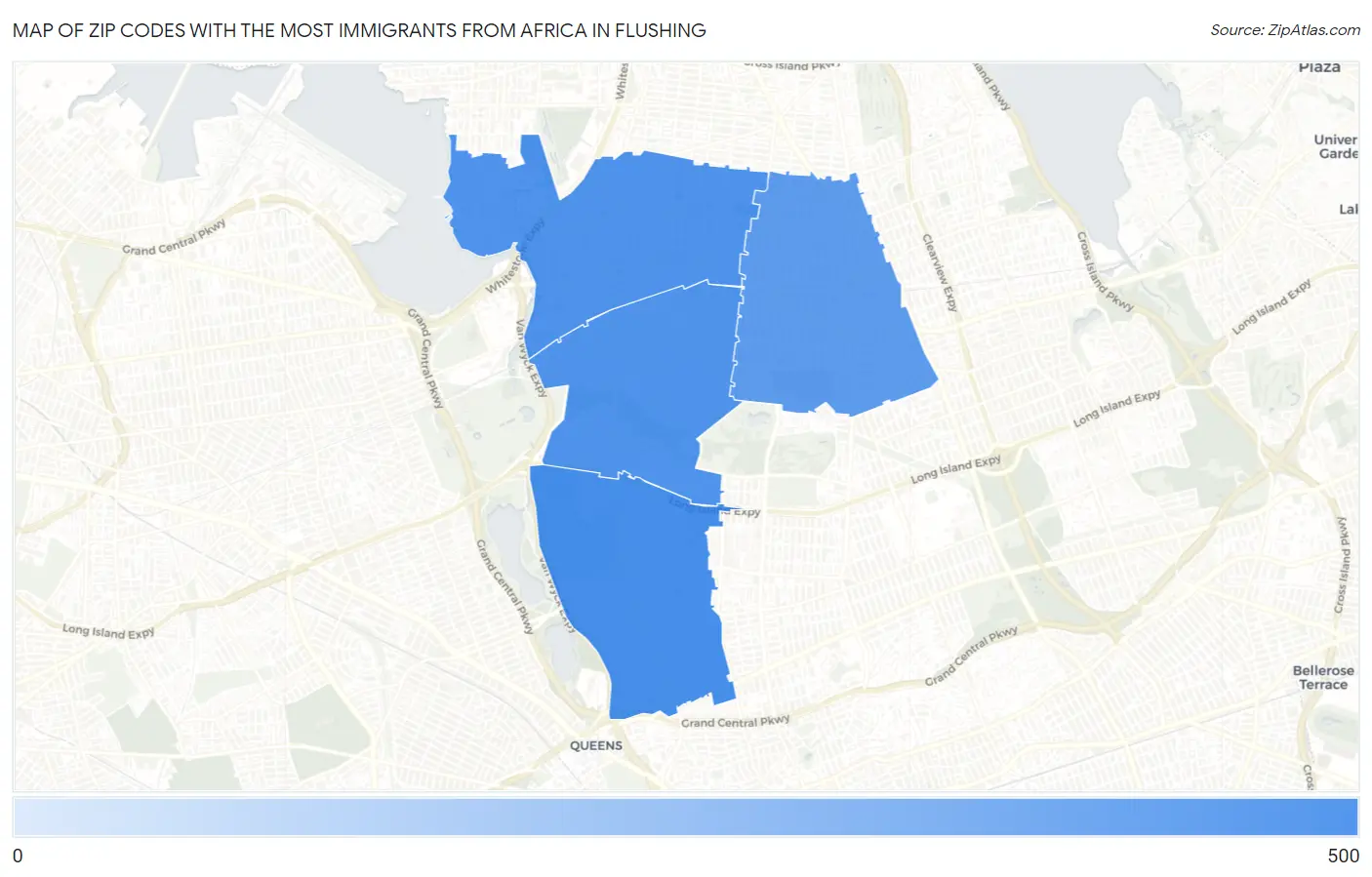 Zip Codes with the Most Immigrants from Africa in Flushing Map