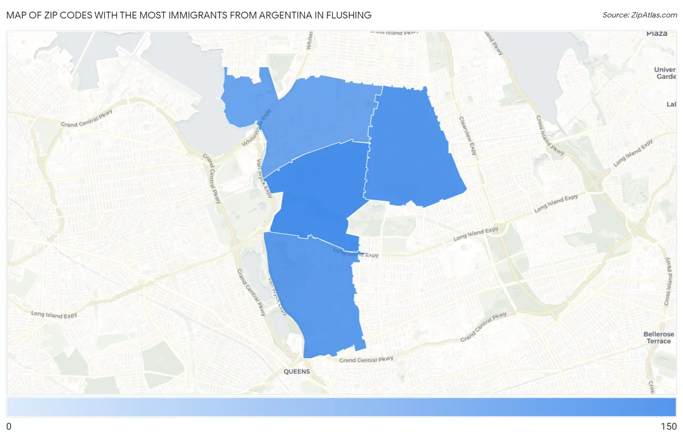 Zip Codes with the Most Immigrants from Argentina in Flushing Map