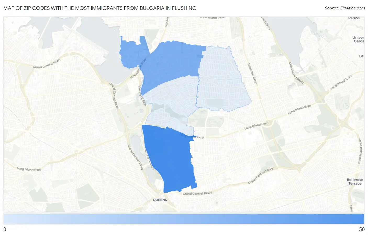 Zip Codes with the Most Immigrants from Bulgaria in Flushing Map