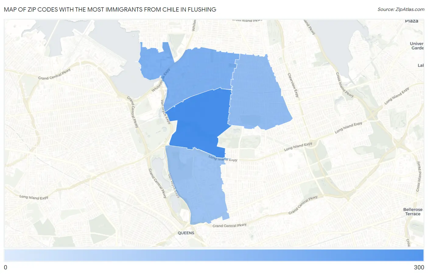 Zip Codes with the Most Immigrants from Chile in Flushing Map