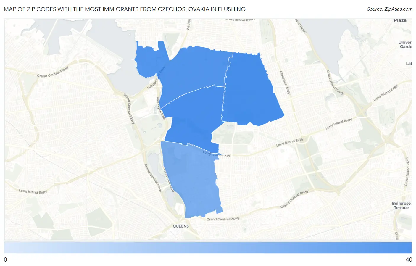 Zip Codes with the Most Immigrants from Czechoslovakia in Flushing Map