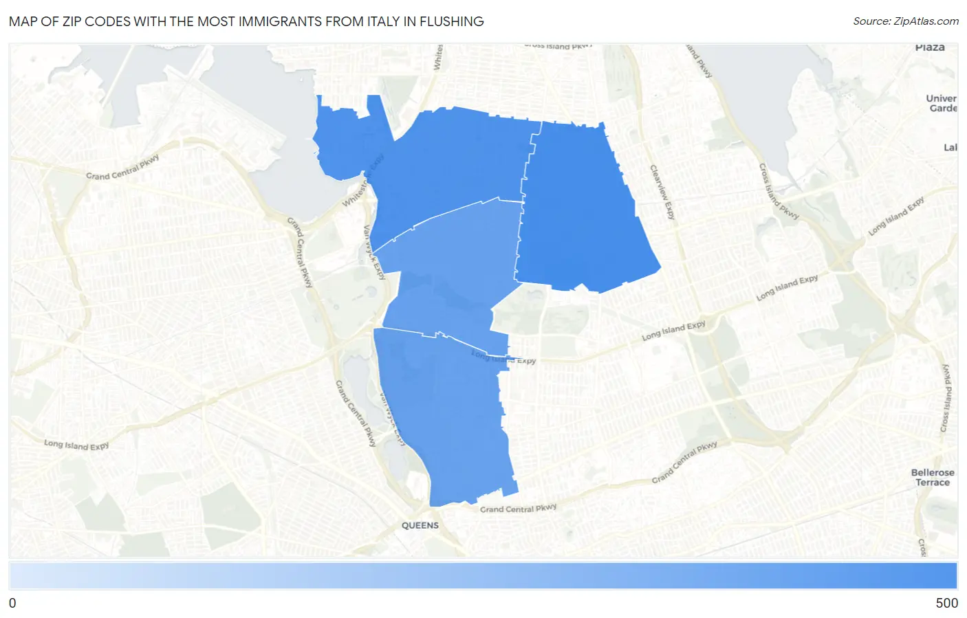 Zip Codes with the Most Immigrants from Italy in Flushing Map