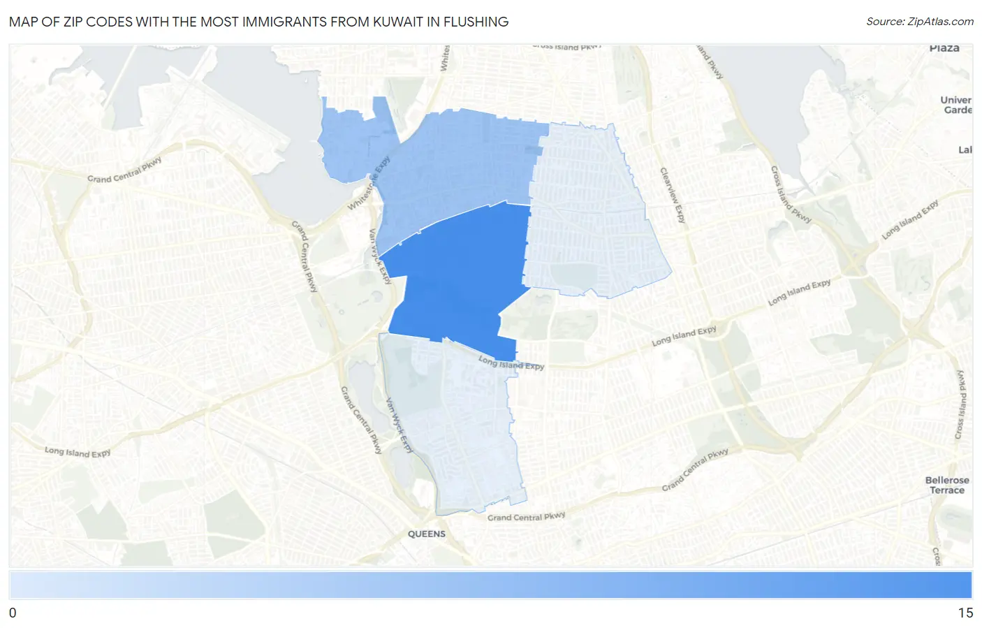 Zip Codes with the Most Immigrants from Kuwait in Flushing Map