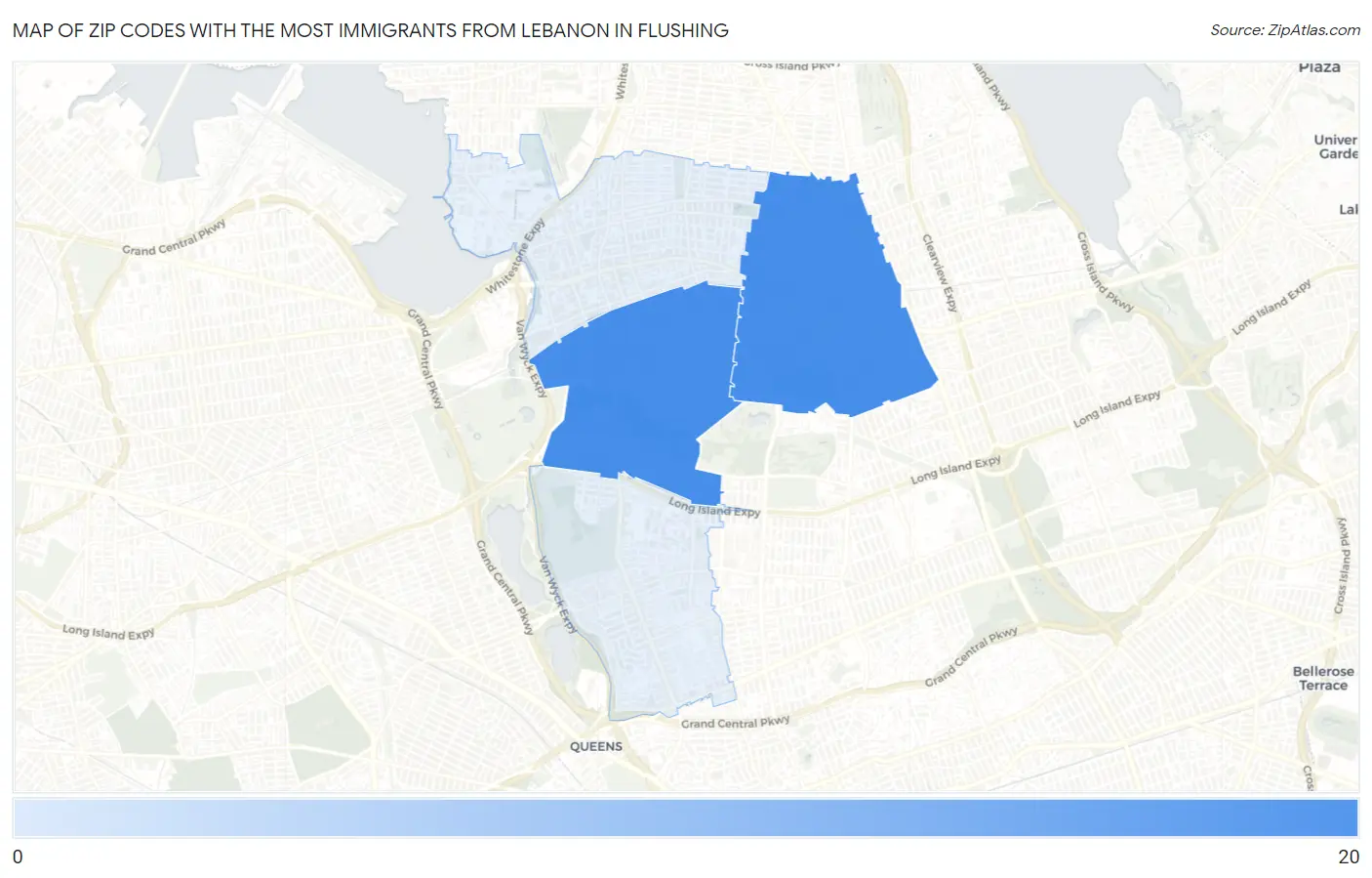 Zip Codes with the Most Immigrants from Lebanon in Flushing Map