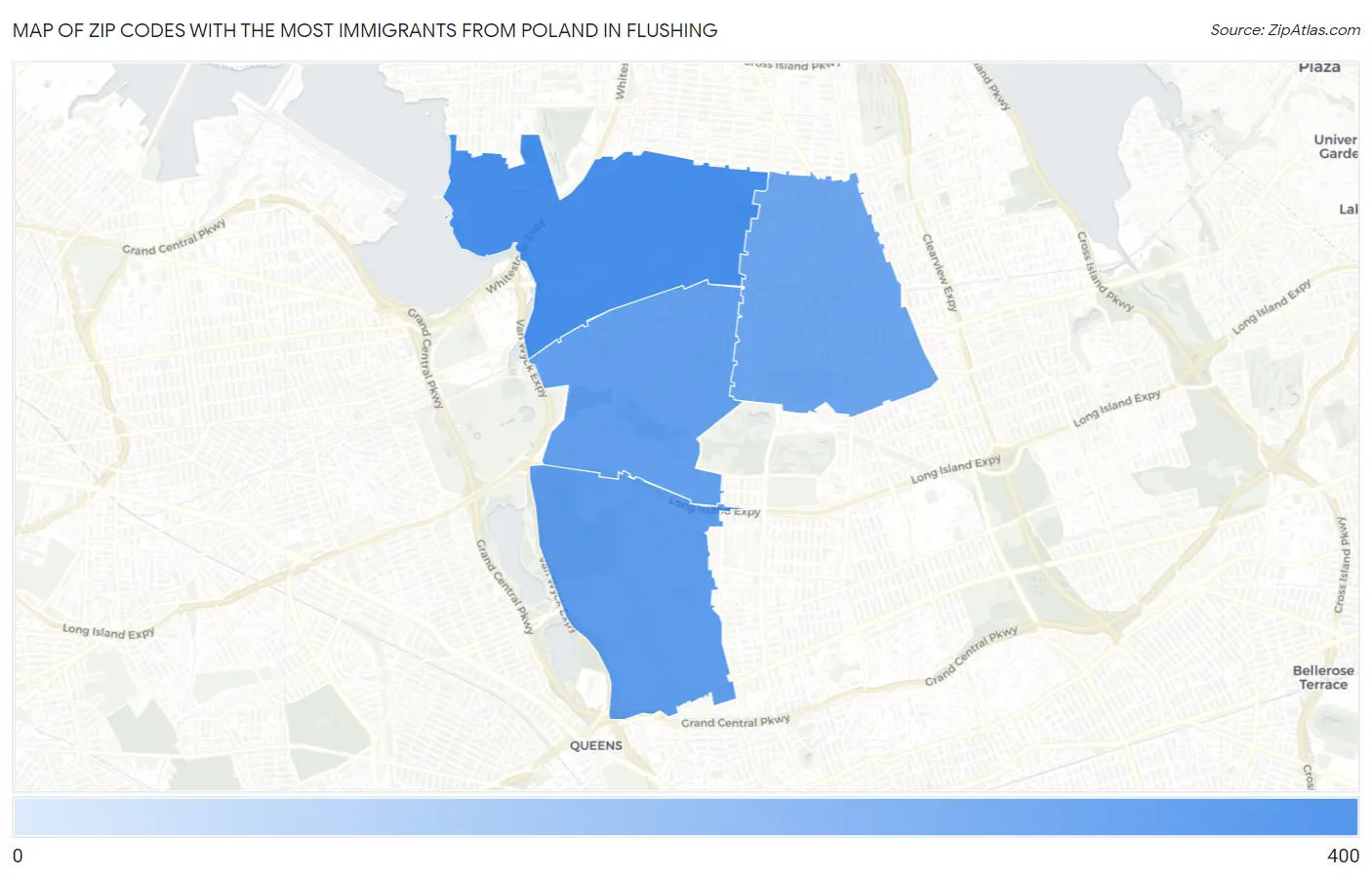 Zip Codes with the Most Immigrants from Poland in Flushing Map