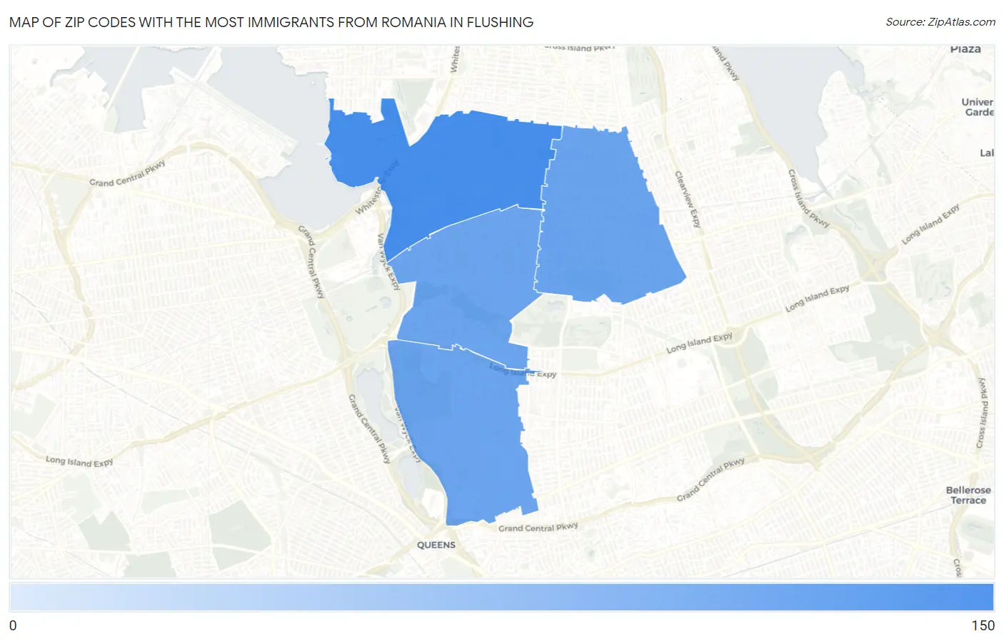 Zip Codes with the Most Immigrants from Romania in Flushing Map