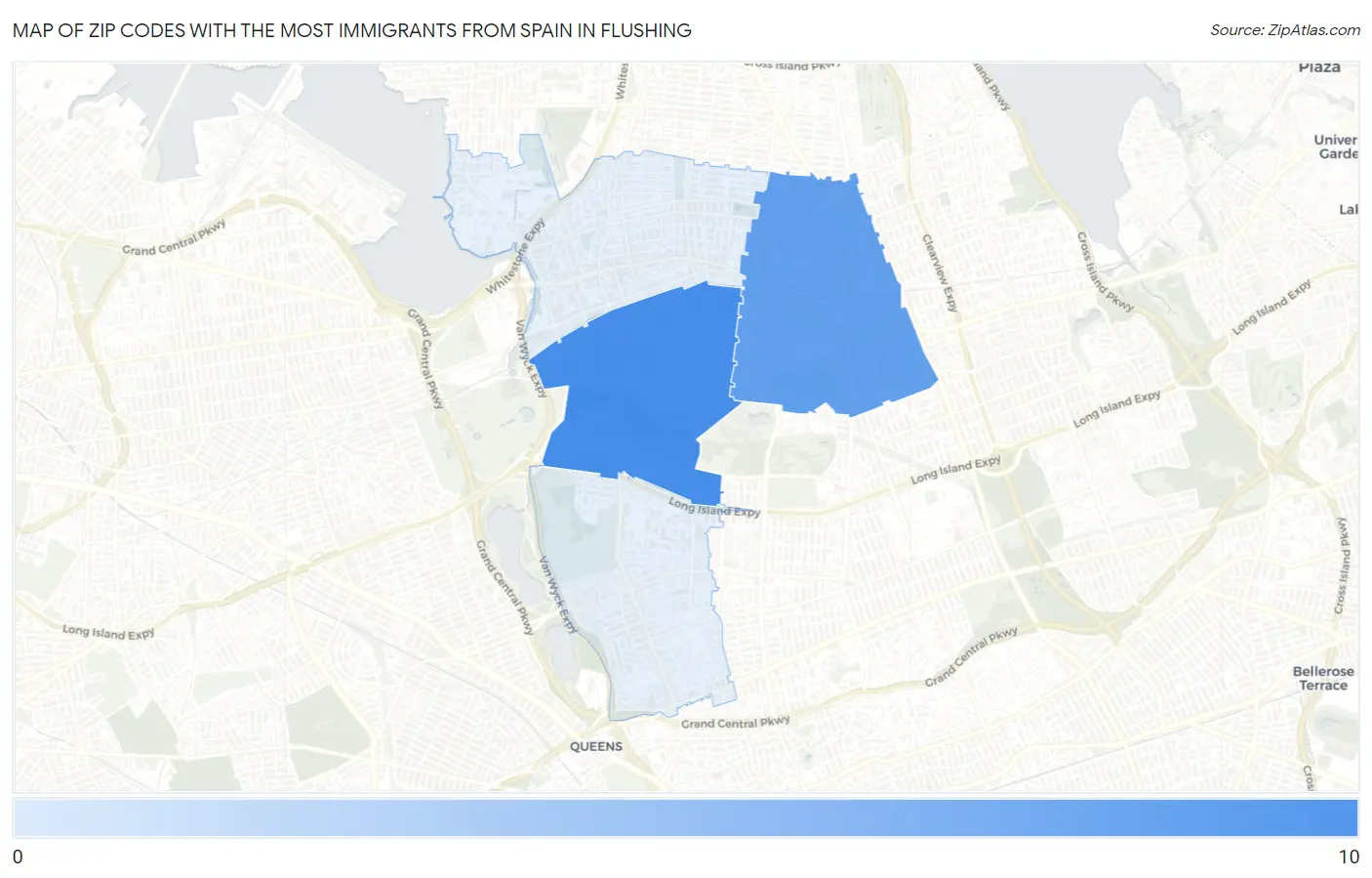 Zip Codes with the Most Immigrants from Spain in Flushing Map