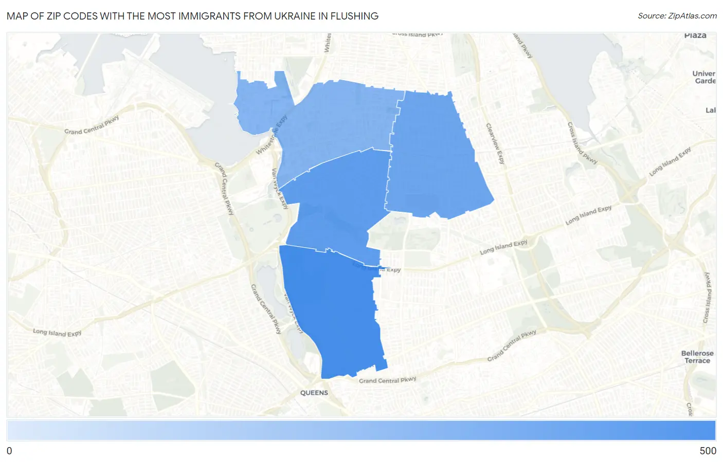 Zip Codes with the Most Immigrants from Ukraine in Flushing Map