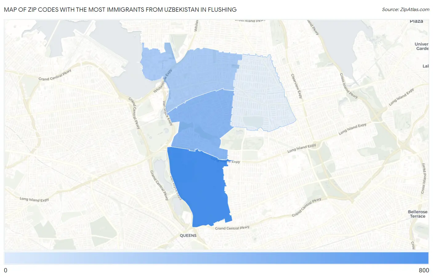 Zip Codes with the Most Immigrants from Uzbekistan in Flushing Map