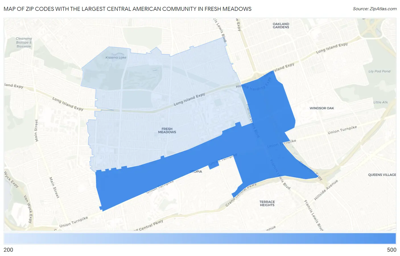Zip Codes with the Largest Central American Community in Fresh Meadows Map
