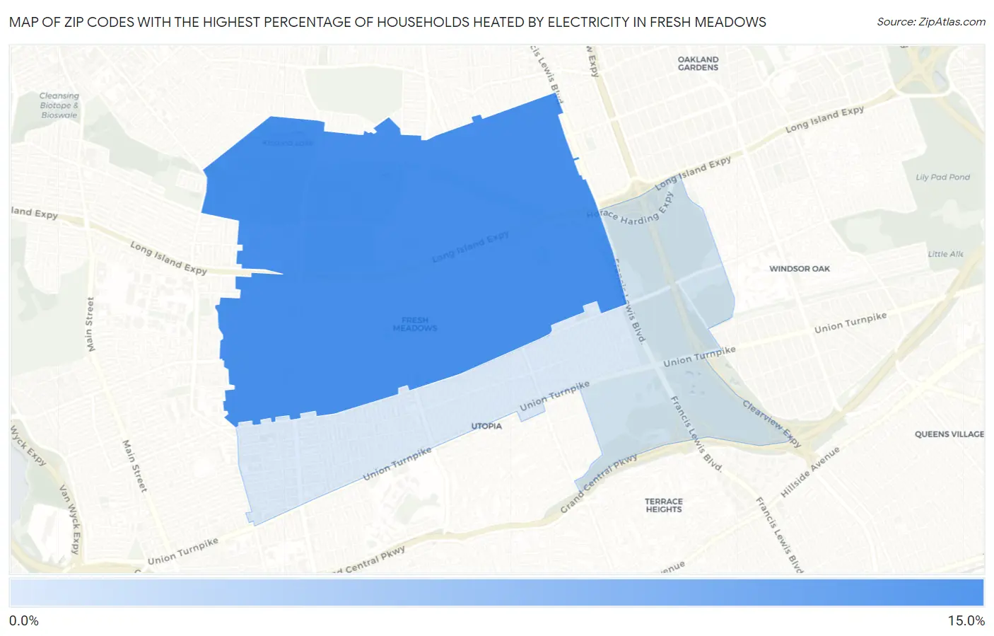 Zip Codes with the Highest Percentage of Households Heated by Electricity in Fresh Meadows Map