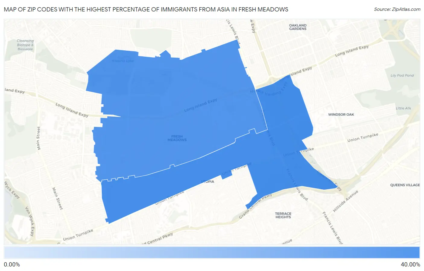 Zip Codes with the Highest Percentage of Immigrants from Asia in Fresh Meadows Map