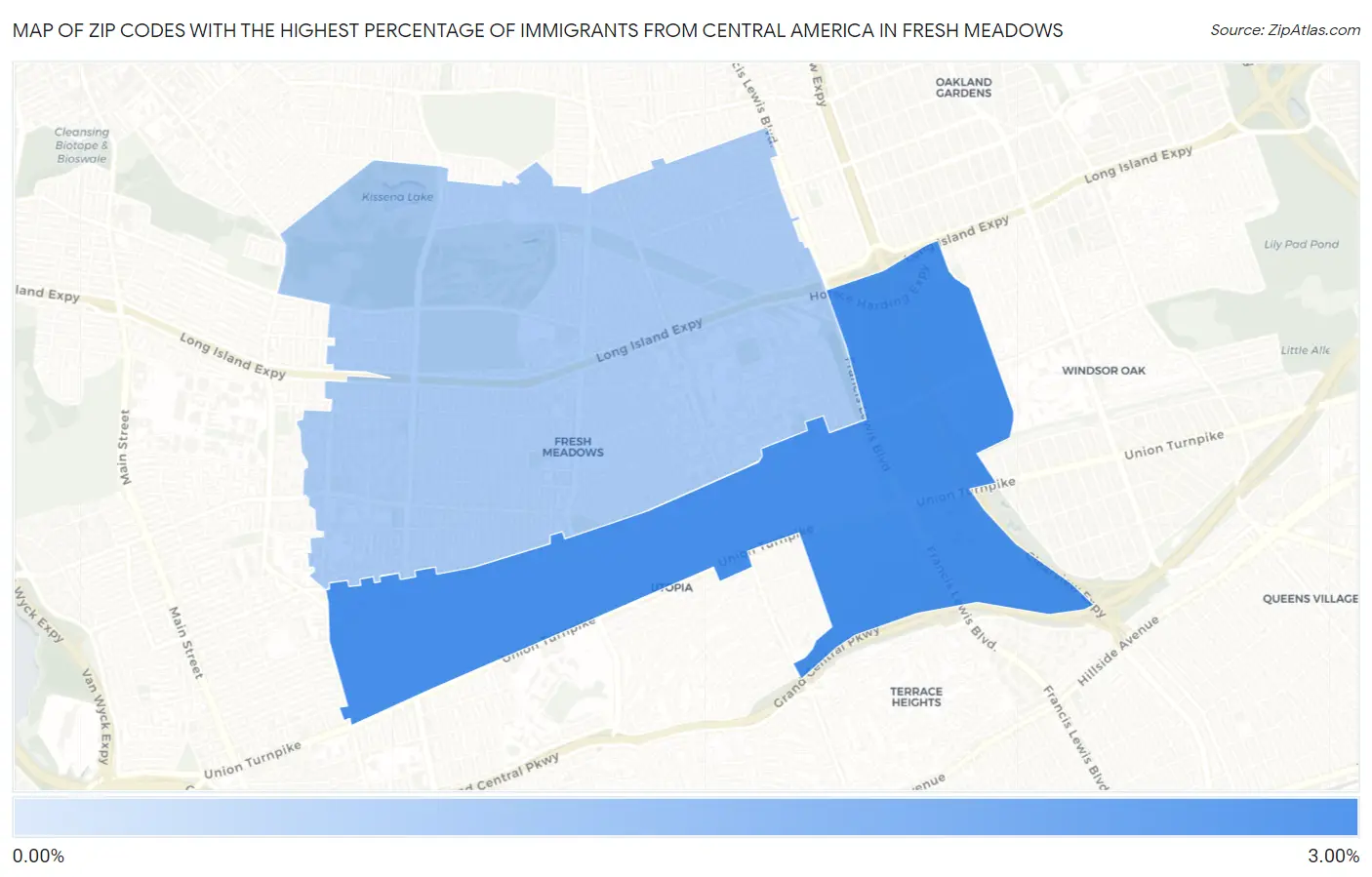 Zip Codes with the Highest Percentage of Immigrants from Central America in Fresh Meadows Map