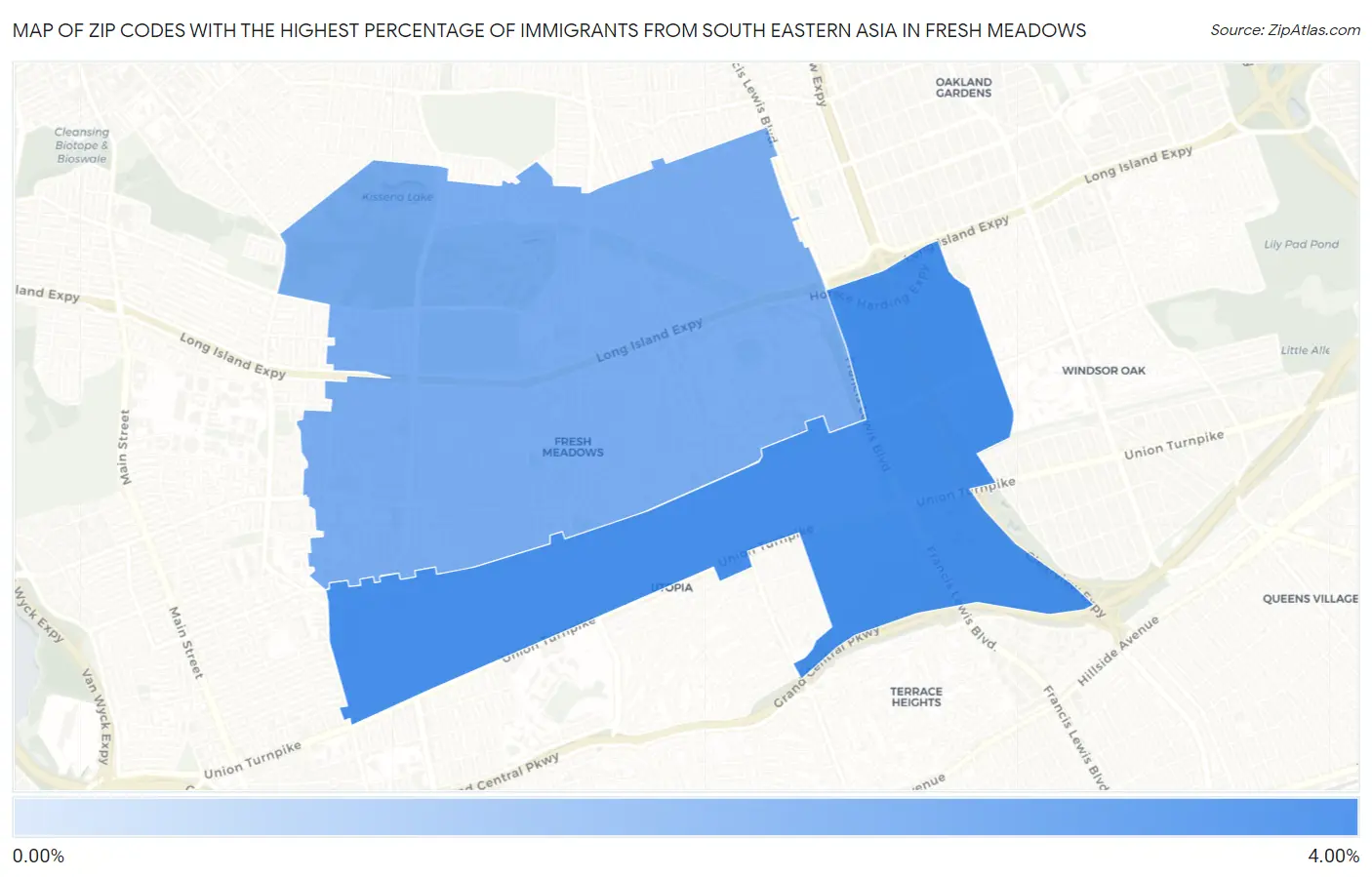 Zip Codes with the Highest Percentage of Immigrants from South Eastern Asia in Fresh Meadows Map