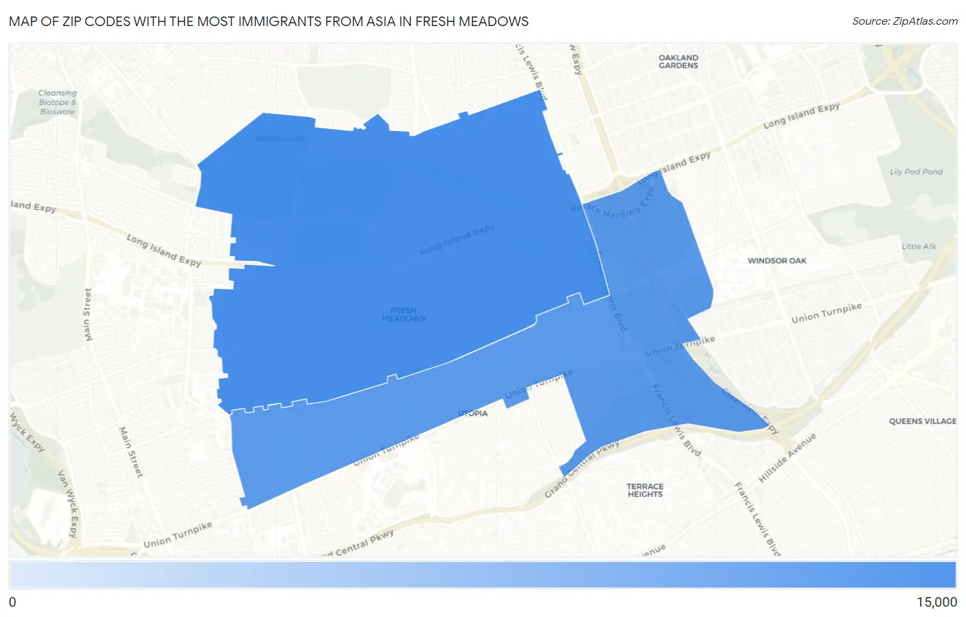 Zip Codes with the Most Immigrants from Asia in Fresh Meadows Map