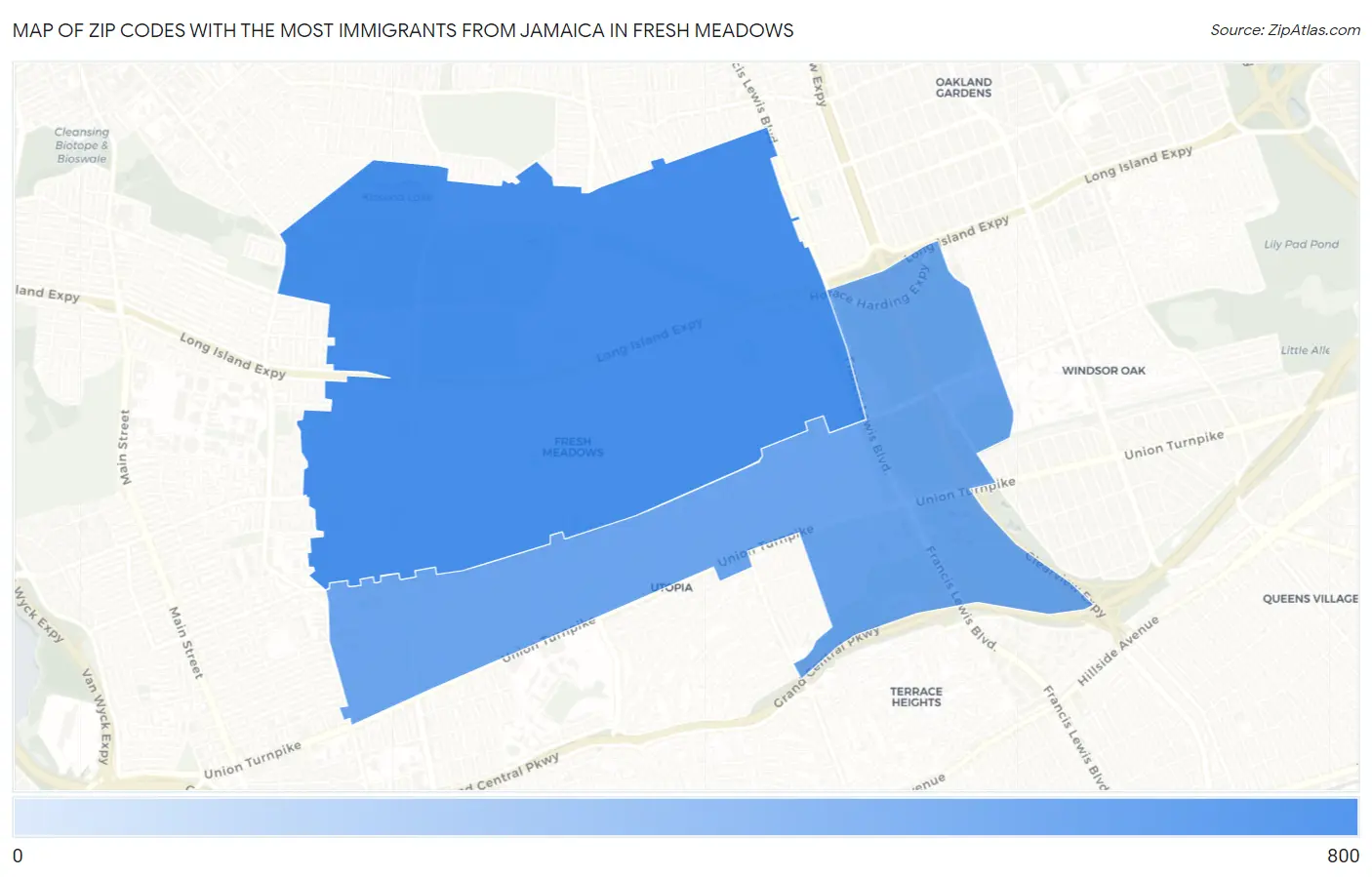 Zip Codes with the Most Immigrants from Jamaica in Fresh Meadows Map