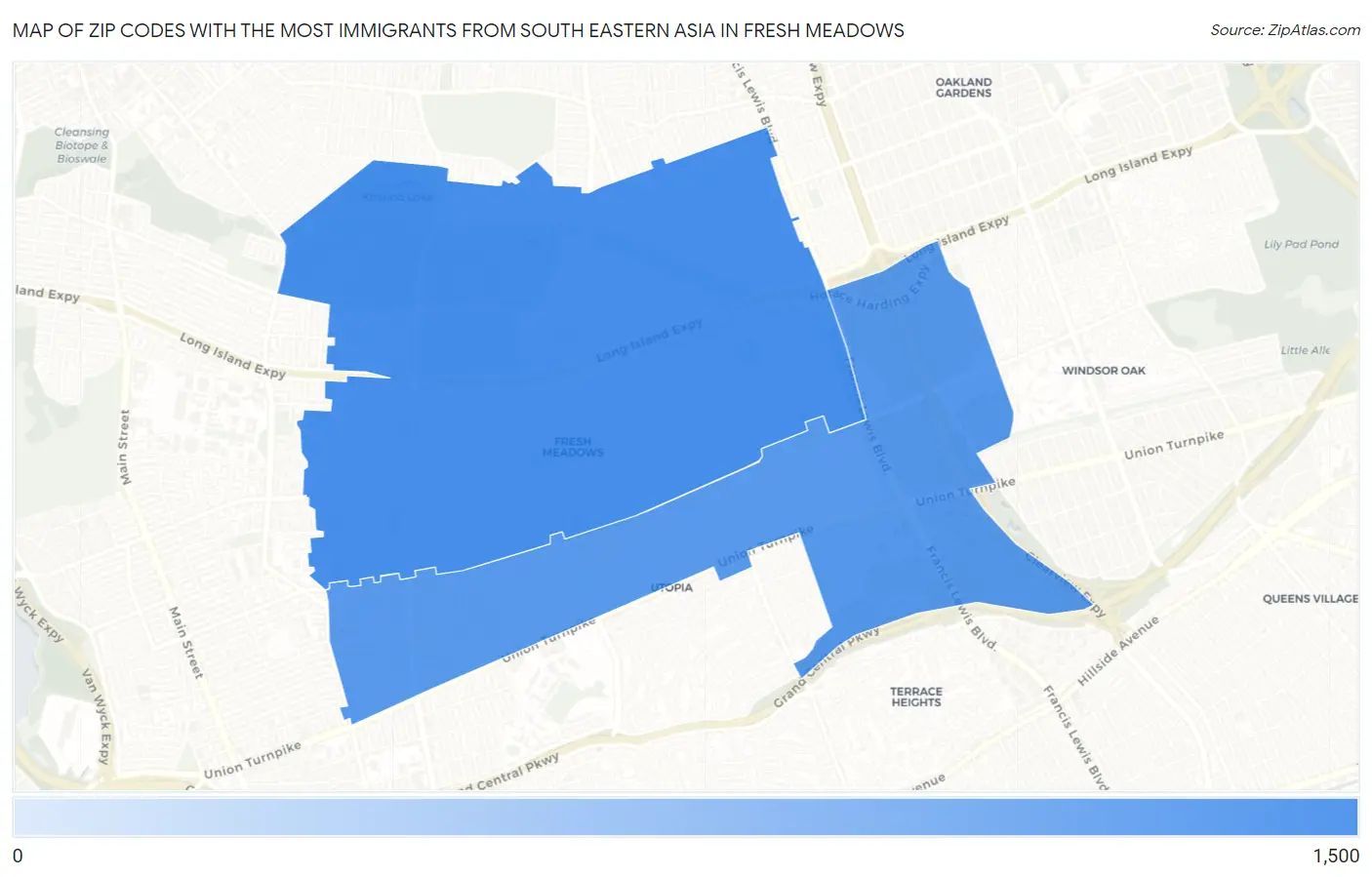 Zip Codes with the Most Immigrants from South Eastern Asia in Fresh Meadows Map