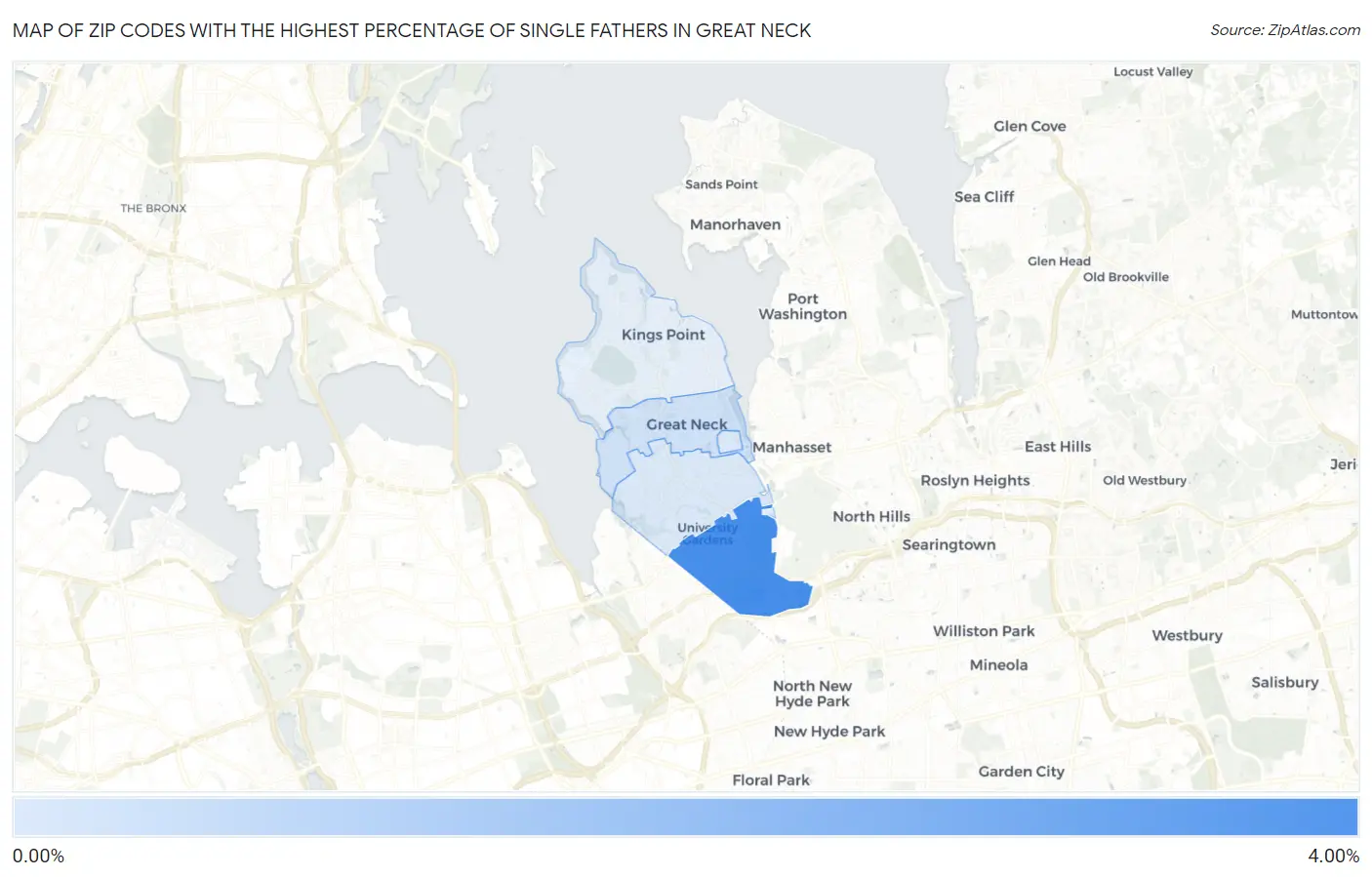 Zip Codes with the Highest Percentage of Single Fathers in Great Neck Map