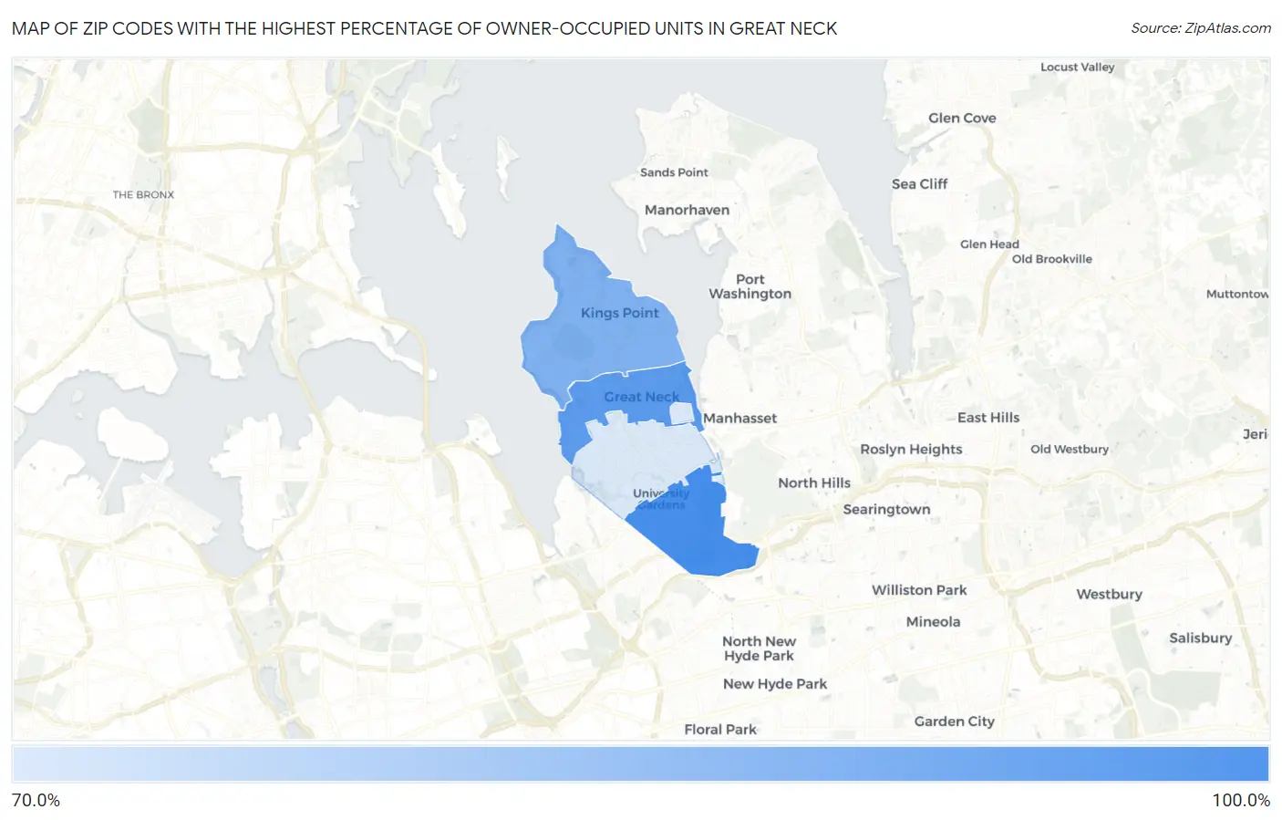 Zip Codes with the Highest Percentage of Owner-Occupied Units in Great Neck Map