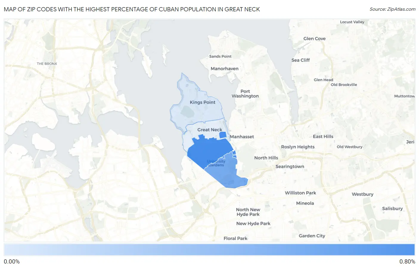 Zip Codes with the Highest Percentage of Cuban Population in Great Neck Map