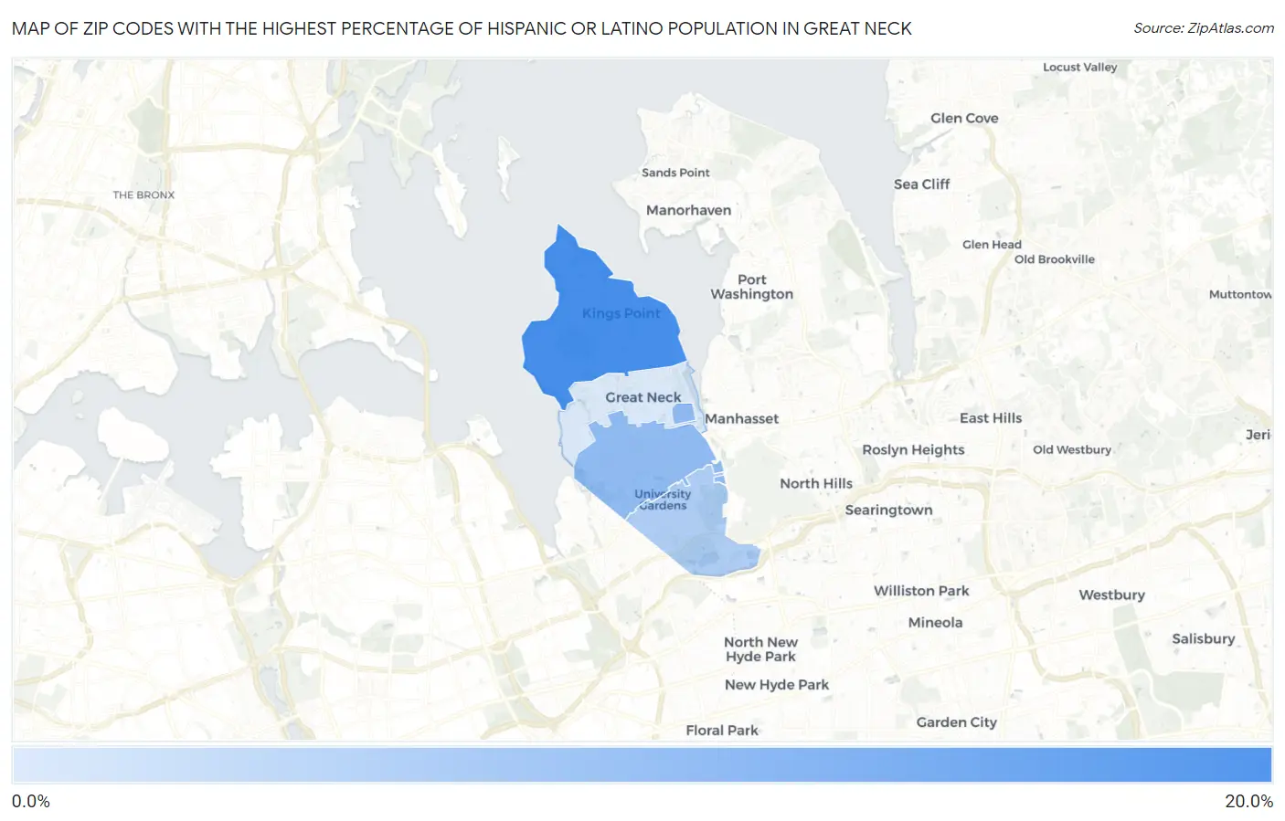 Zip Codes with the Highest Percentage of Hispanic or Latino Population in Great Neck Map