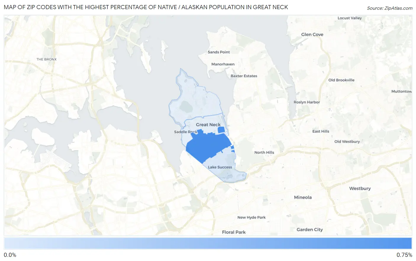 Zip Codes with the Highest Percentage of Native / Alaskan Population in Great Neck Map