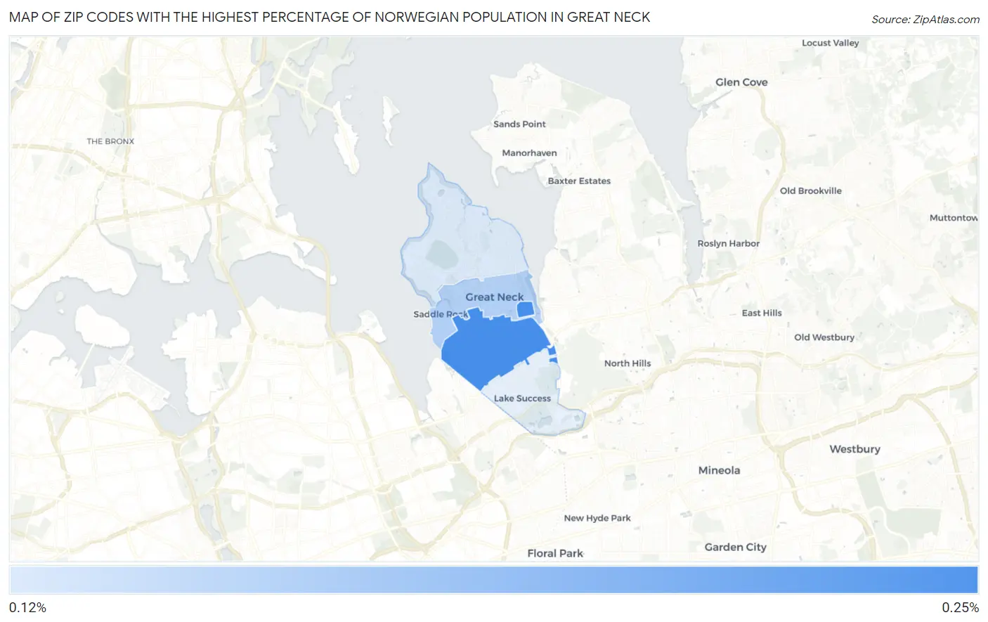 Zip Codes with the Highest Percentage of Norwegian Population in Great Neck Map