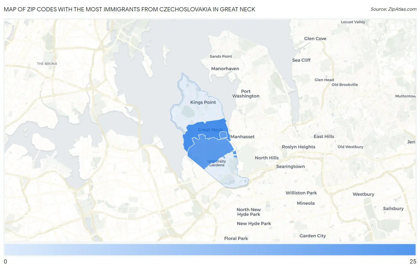 Zip Codes with the Most Immigrants from Czechoslovakia in Great Neck Map