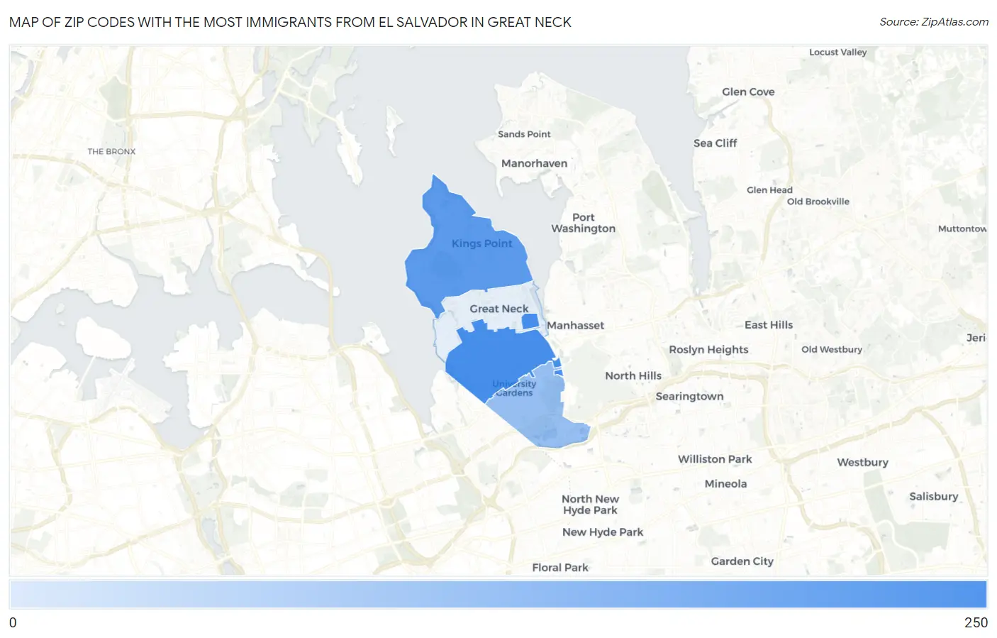 Zip Codes with the Most Immigrants from El Salvador in Great Neck Map