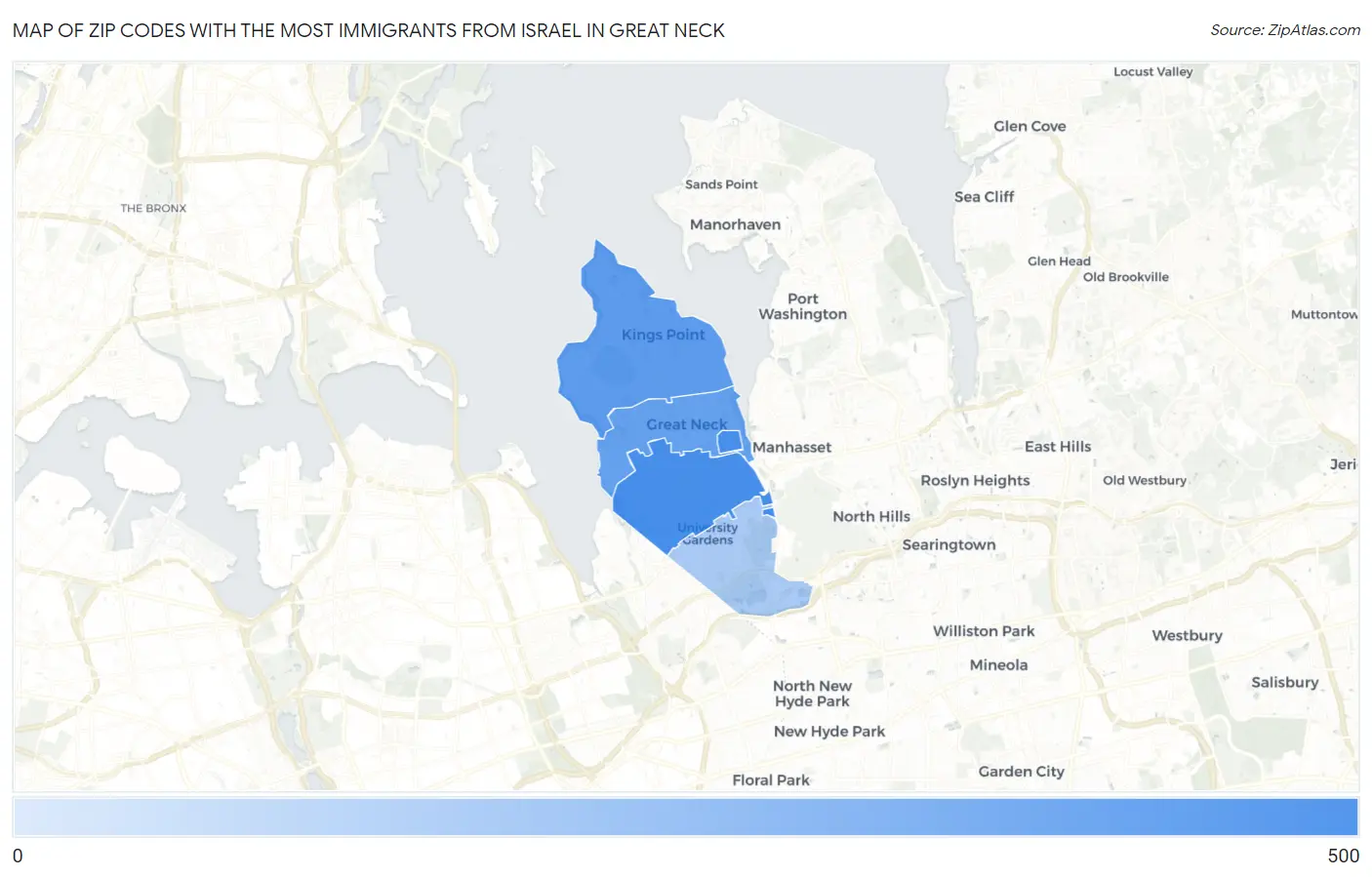 Zip Codes with the Most Immigrants from Israel in Great Neck Map