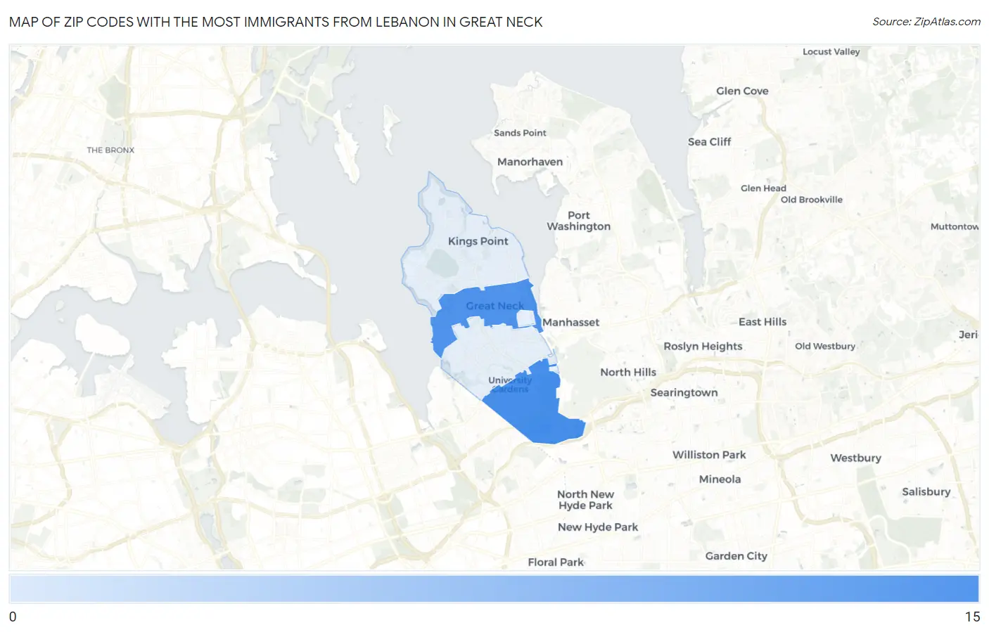 Zip Codes with the Most Immigrants from Lebanon in Great Neck Map