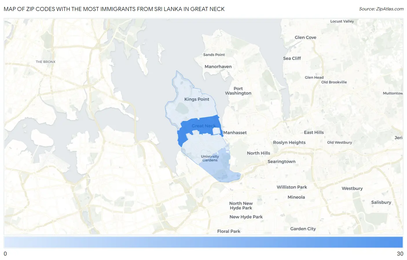 Zip Codes with the Most Immigrants from Sri Lanka in Great Neck Map
