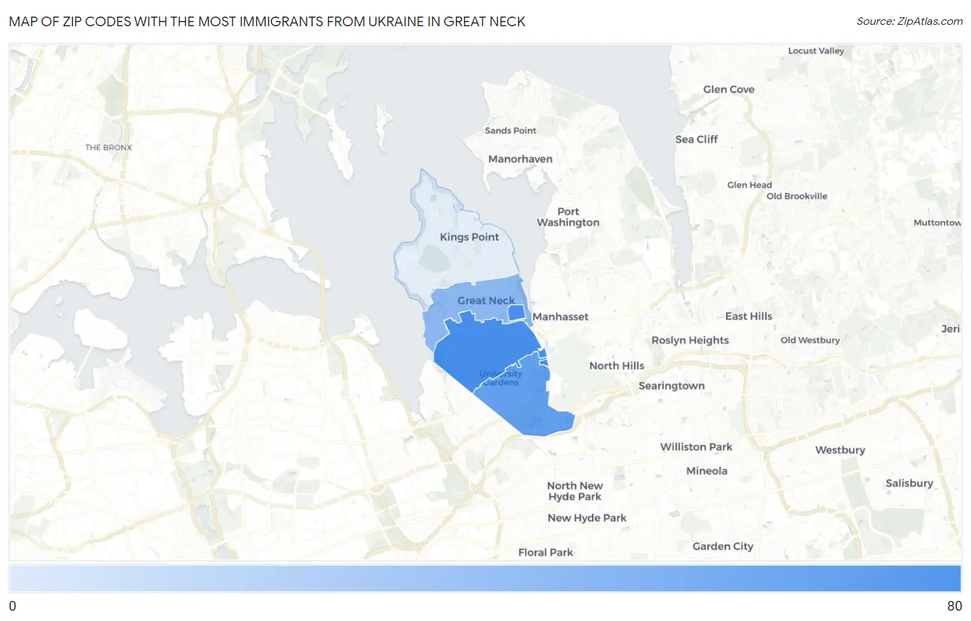 Zip Codes with the Most Immigrants from Ukraine in Great Neck Map