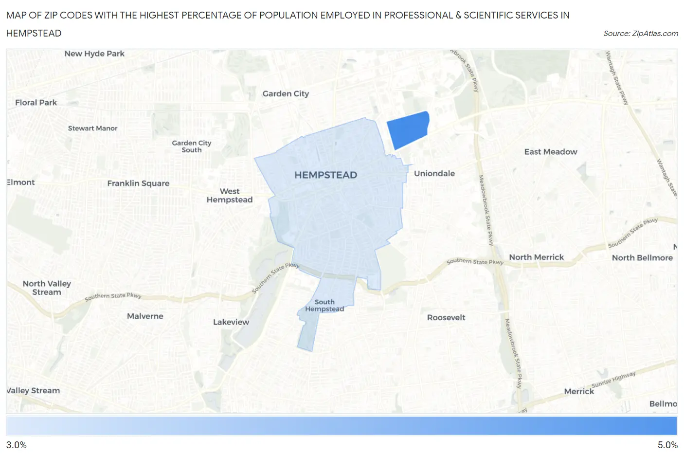 Zip Codes with the Highest Percentage of Population Employed in Professional & Scientific Services in Hempstead Map